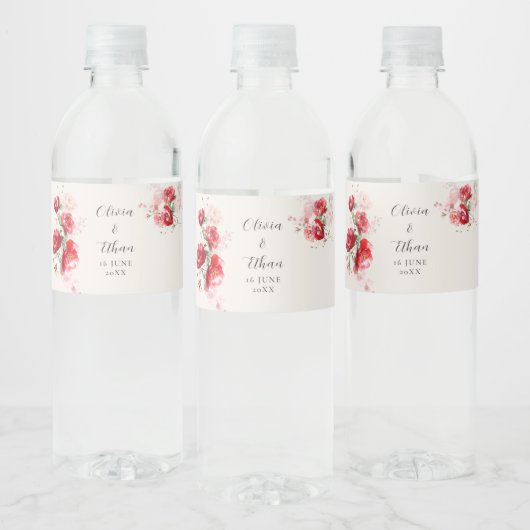 Étiquette Pour Bouteilles D'eau Roses de papier rouge et rose (Bouteilles)