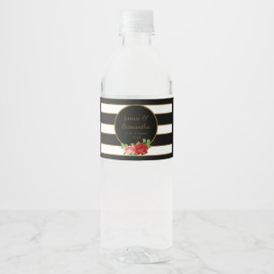 Étiquette Pour Bouteilles D'eau Rouge Rose, Noir, Blanc & Or -