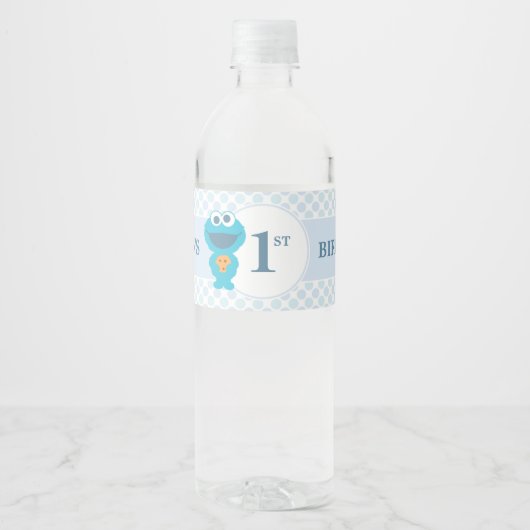 Étiquette Pour Bouteilles D'eau Rue Sésame | Cookie Monster Baby Anniversaire (Devant)