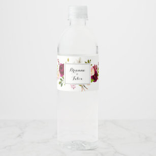 Étiquette Pour Bouteilles D'eau Russe Blush Bourgogne Floral Mariage