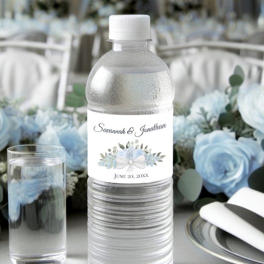 Étiquette Pour Bouteilles D'eau Rustique Dusty Blue Roses & Blossoms Mariage