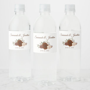 Étiquette Pour Bouteilles D'eau Rustique Roses d'automne brûlé Umber et Mariage or