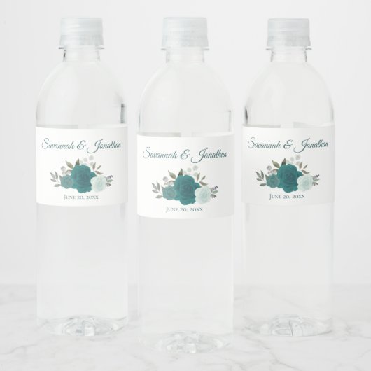 Étiquette Pour Bouteilles D'eau Rustique Turquoise & Turquoise Élégant Mariage Ros (Bouteilles)