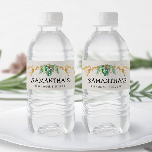 Étiquette Pour Bouteilles D'eau Safari Baby shower Green Gold Ecru