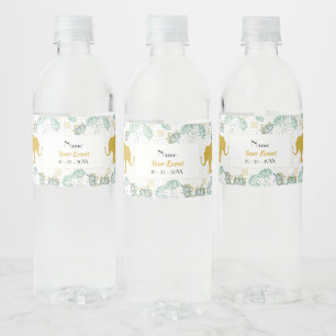 Étiquette Pour Bouteilles D'eau Safari éléphant vert et or  Baby shower