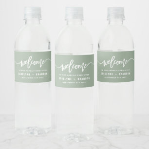 Étiquette Pour Bouteilles D'eau Sage Green Bienvenue Lettrage de mariage personnal