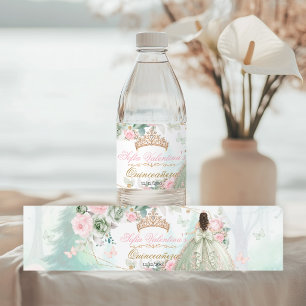 Étiquette Pour Bouteilles D'eau Sage Vert Rose Pâle Quinceañera Forêt Fantaisiste