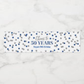 Étiquette Pour Bouteilles D'eau Salutations à 50 ans Bleu Argent Confetti Annivers (Étiquettes simples)