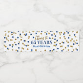 Étiquette Pour Bouteilles D'eau Salutations à 65 ans Blue Gold Confetti Anniversai (Étiquettes simples)