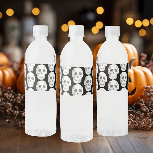Étiquette Pour Bouteilles D'eau Scary Scull Black & White Pattern