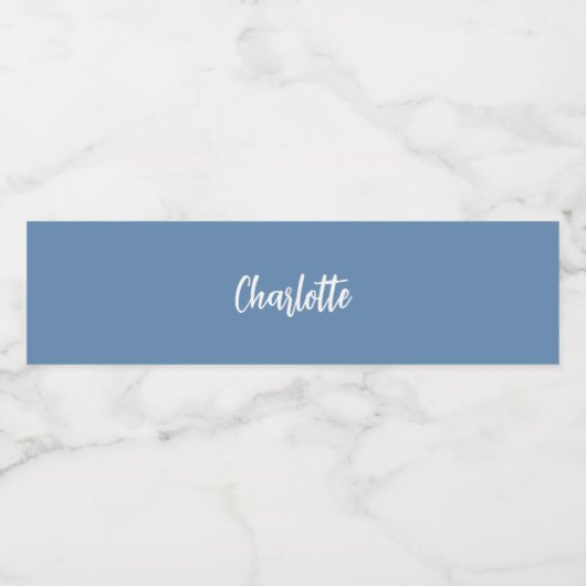 Étiquette Pour Bouteilles D'eau Script de nom bleu Dusty (Étiquettes simples)