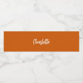 Étiquette Pour Bouteilles D'eau Script de nom orange brûlé (Étiquettes simples)