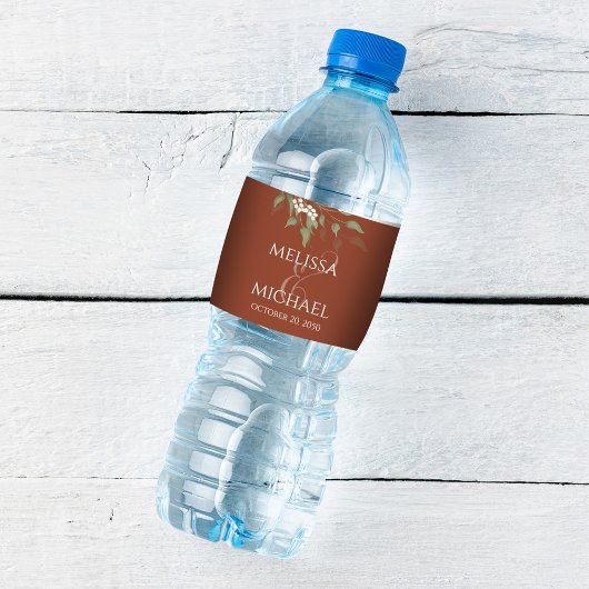 Étiquette Pour Bouteilles D'eau Script Mariage en terre cuite personnalisé