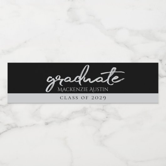 Étiquette Pour Bouteilles D'eau Script Silver Gradué | Faux Metallic tendance (Étiquettes simples)