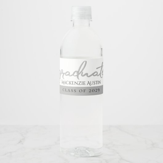 Étiquette Pour Bouteilles D'eau Script Silver Gradué | Faux Metallic tendance (Devant)