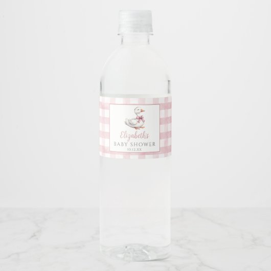 Étiquette Pour Bouteilles D'eau Silencieux Petit Goose Rose En vichy Baby shower (Devant)