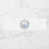 Étiquette Pour Bouteilles D'eau Silver Glitter Frame Blue Bow Baptism (Étiquettes simples)