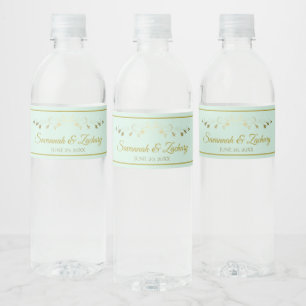 Étiquette Pour Bouteilles D'eau Simple Elegance Flourish Mint Green & Gold Mariage