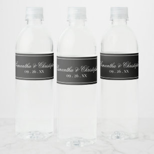 Étiquette Pour Bouteilles D'eau Simple Elégance minimaliste Mariage blanc sur noir