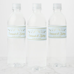 Étiquette Pour Bouteilles D'eau Simple Elegant Gold Flourish Powder Blue Wedding