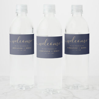 Étiquette Pour Bouteilles D'eau Simple Elegant Marine et Gold Mariage bouteille d'