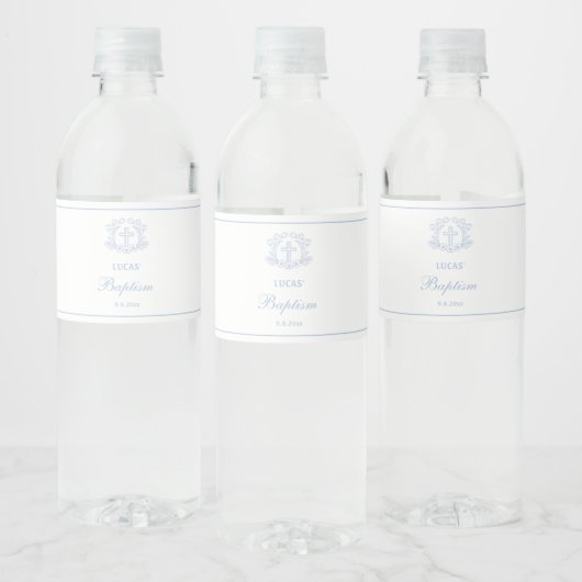 Étiquette Pour Bouteilles D'eau Simple Floral Croix Bleue Baptême (Bouteilles)