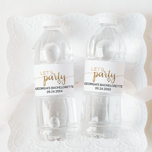 Étiquette Pour Bouteilles D'eau Simple Gold Calligraphy Let's Party Bachelorette