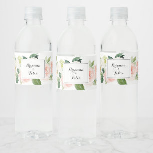 Étiquette Pour Bouteilles D'eau Simple Mariage de calligraphie florale verte