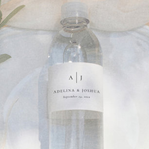 Étiquette Pour Bouteilles D'eau Simple Monogramme de Mariage Noir et Blanc