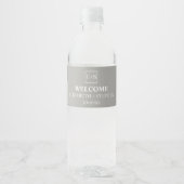 Étiquette Pour Bouteilles D'eau Simple Monogramme Gris et Mariage blanc (Devant)