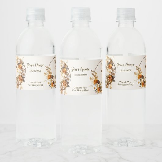 Étiquette Pour Bouteilles D'eau Soirée de mariage Golden Orange White Flowers rust (Bouteilles)