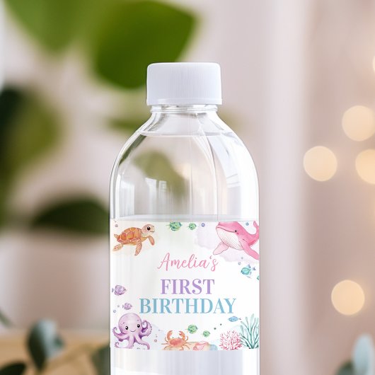 Étiquette Pour Bouteilles D'eau Sous la mer Cute Ocean Animals Anniversaire