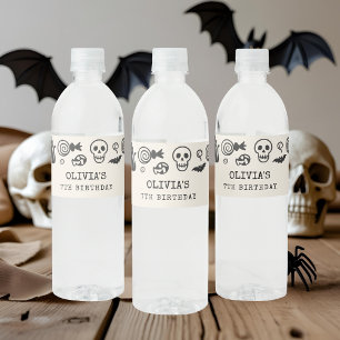 Étiquette Pour Bouteilles D'eau Squelette d'Halloween personnalisé et anniversaire
