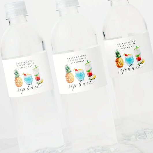 Étiquette Pour Bouteilles D'eau Summer Blue Pineapple Cocktails Anniversaire