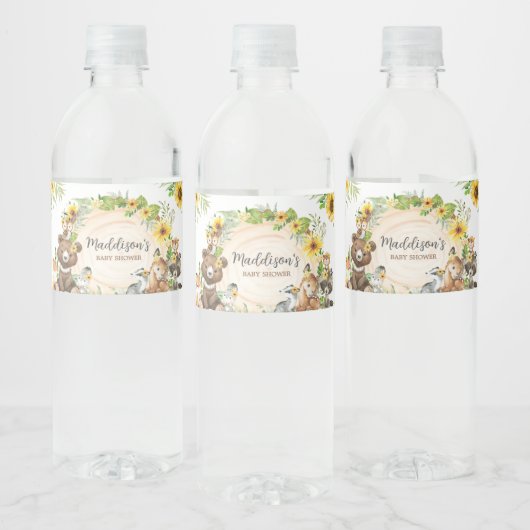 Étiquette Pour Bouteilles D'eau Sunflower Woodland Animals Baby Shower (Bouteilles)