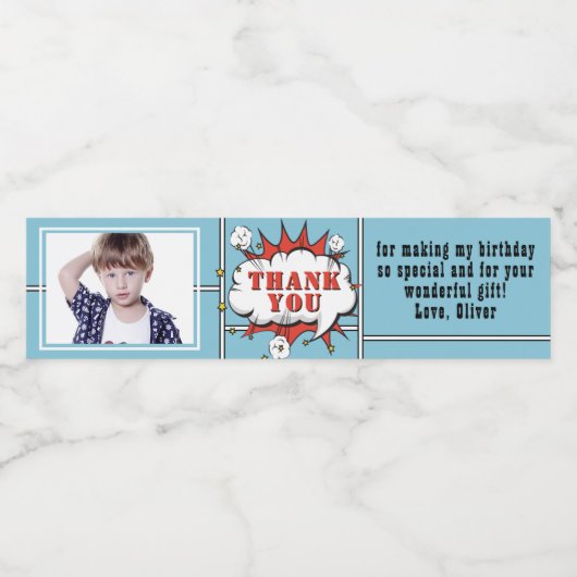 Étiquette Pour Bouteilles D'eau Superhero Comic Speech Cloud Photo Anniversaire (Étiquettes simples)