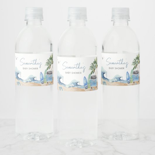 Étiquette Pour Bouteilles D'eau Surf Baby shower de plage (Bouteilles)