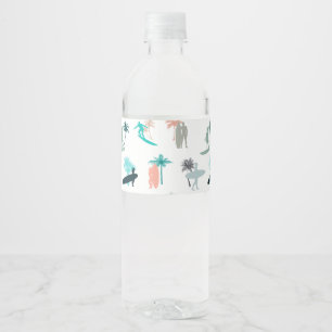 Étiquette Pour Bouteilles D'eau Surfers and Palm Trees Pattern