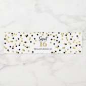 Étiquette Pour Bouteilles D'eau Sweet 16 Anniversaire Noir Confetti (Étiquettes simples)