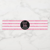 Étiquette Pour Bouteilles D'eau Sweet 16 Anniversaire noir rose rayures (Étiquettes simples)