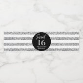 Étiquette Pour Bouteilles D'eau Sweet 16 Anniversaire Noir Stripes Argent (Étiquettes simples)
