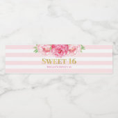 Étiquette Pour Bouteilles D'eau Sweet 16 Anniversaire Or rose Fleurs (Étiquettes simples)