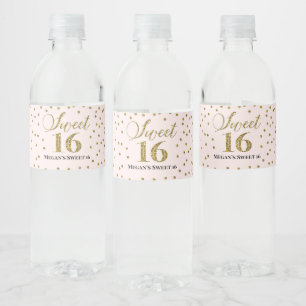 Étiquette Pour Bouteilles D'eau Sweet 16 Anniversaire Pink Gold Confetti