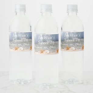 Étiquette Pour Bouteilles D'eau Sweet 16 Coquillages de plage tropicaux Vagues