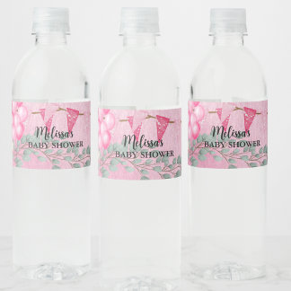 Étiquette Pour Bouteilles D'eau Sweet Baby Girl Pink Balloon Eucalyptus Custom