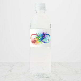 Étiquette Pour Bouteilles D'eau Symbole d'infini avec plume arc-en-ciel