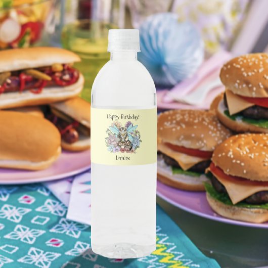 Étiquette Pour Bouteilles D'eau Tabby Fairy cat Mushroom Floral