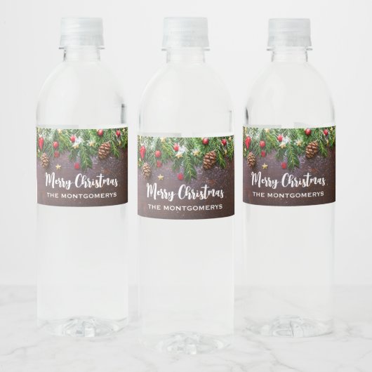 Étiquette Pour Bouteilles D'eau Table de Noël rustique avec Pine & Snow (Bouteilles)
