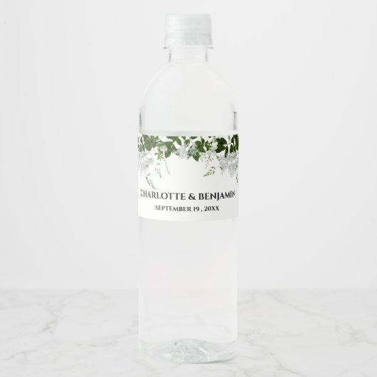 Étiquette Pour Bouteilles D'eau Thème de verdure Mariage botanique (Devant)