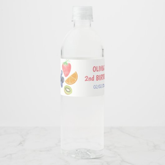 Étiquette Pour Bouteilles D'eau Thème Fruit 2ème anniversaire (Devant)